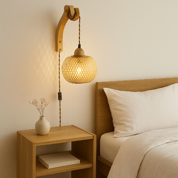 Applique murale rotin artisanale chambre