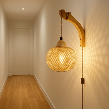 Applique murale rotin artisanale couloir