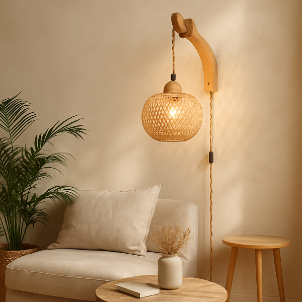 Applique murale rotin artisanale vintage