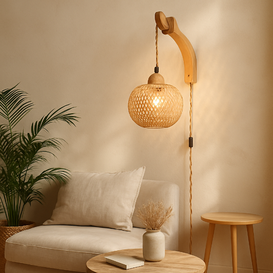 Applique murale rotin artisanale vintage