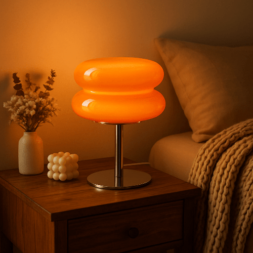 Lampe de chevet en verre orange